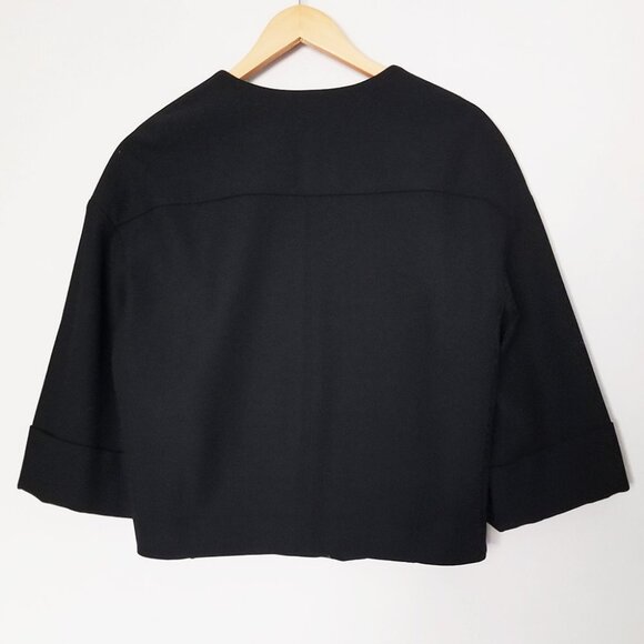 NEW Nordstrom Collection Leather Trim Ponte Knit Blazer Jacket S Black Crop $298 - Picture 6 of 16